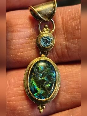 Sterling Silver Abalone & Blue Topaz Pendant Signed By Maker